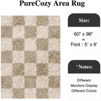 PureCozy Beige 5x8 Area Rugs for Living Room Soft Shag Checkered Large Rug - Image 2
