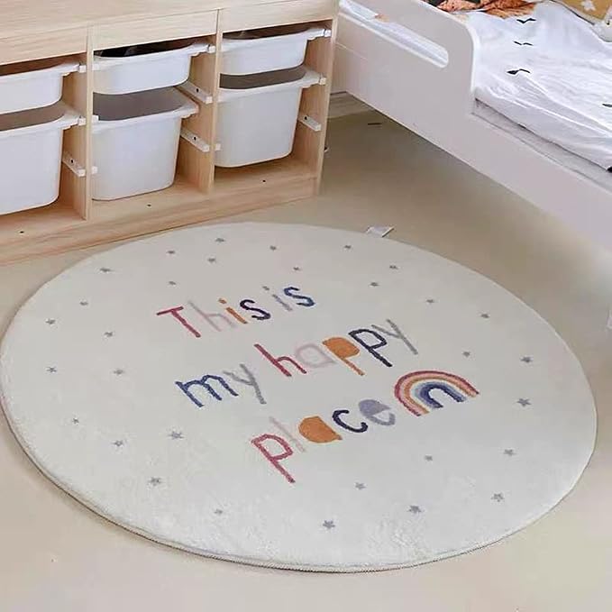 Poowe Rainbow Round Kids Playroom Rug - Image 2