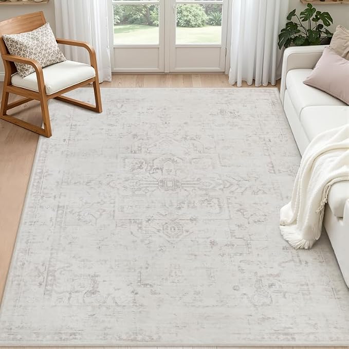6x9 Area Rugs for Living Room: Vintage Boho Neutral Washable Rug Indoor Soft by Luxturiy