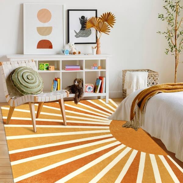Lahome Rainbow Sun Area Rug: 8'x10' Ultra-Thin & Lightweight Machine Washable - Image 7