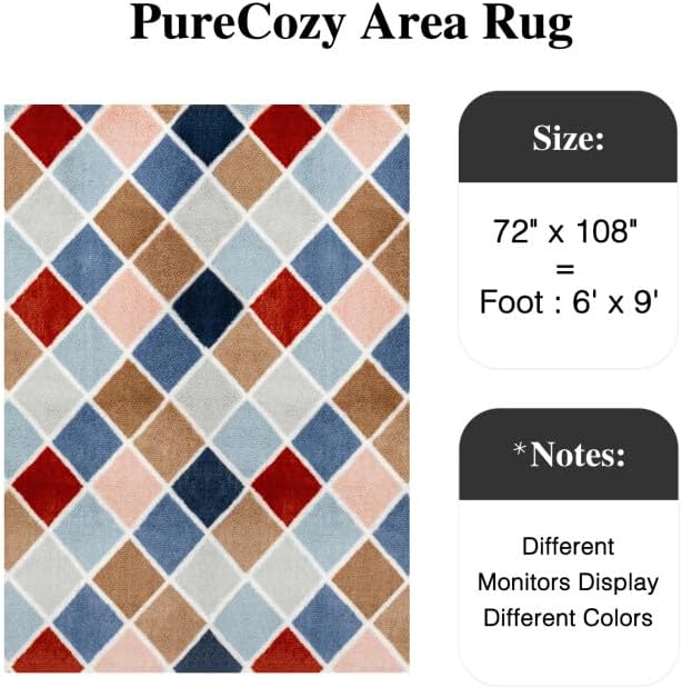 PureCozy 6x9 Checkered Rug for Living Room Rainbow Modern Soft Area Rug Fluffy - Image 2