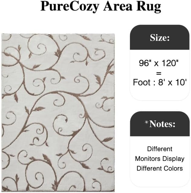 PureCozy Washable Neutral Area Rug 8x10 Beige Soft Shag Rugs - Image 2