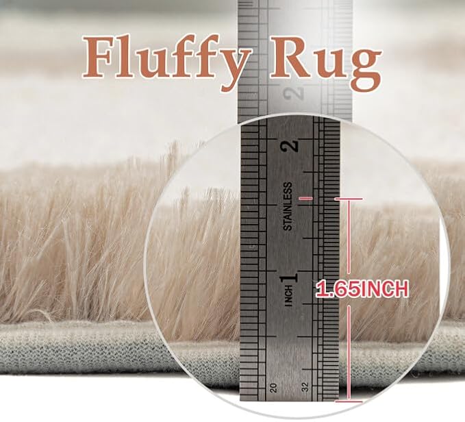 PureCozy Beige 9x12 Area Rugs for Living Room Soft Shag Checkered Large Rug - Image 6
