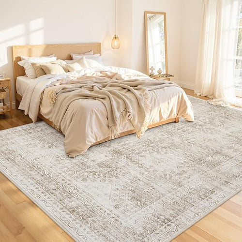 10x14 Area Rug for Living Room: Vintage Boho Neutral Washable Rug Indoor Soft - Image 2