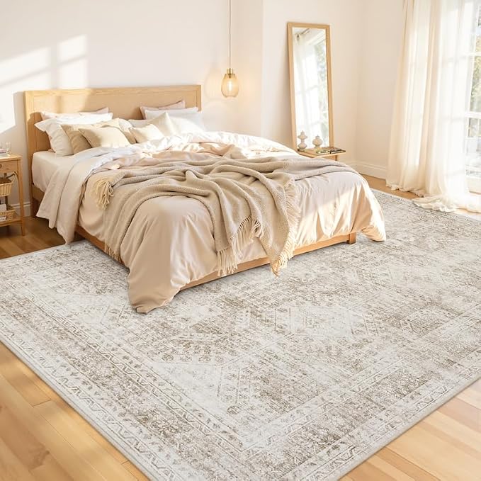 Area Rugs 9x12 Living Room: Vintage Boho Neutral Washable Rug Indoor Soft Large - Image 2