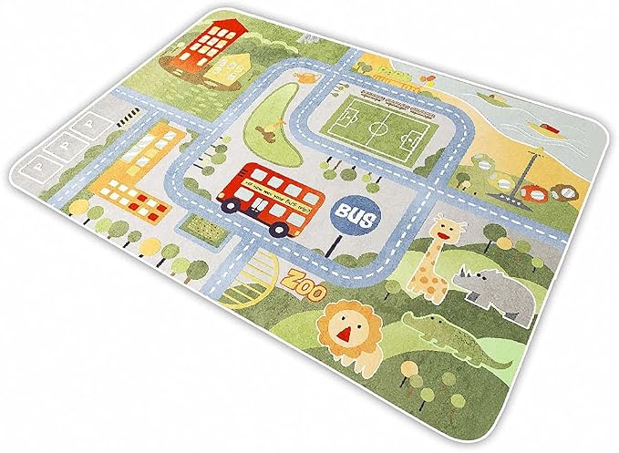 Kid Rug Carpet Playmat for Toy Cars and Train，Play Area Rug by IKITOT