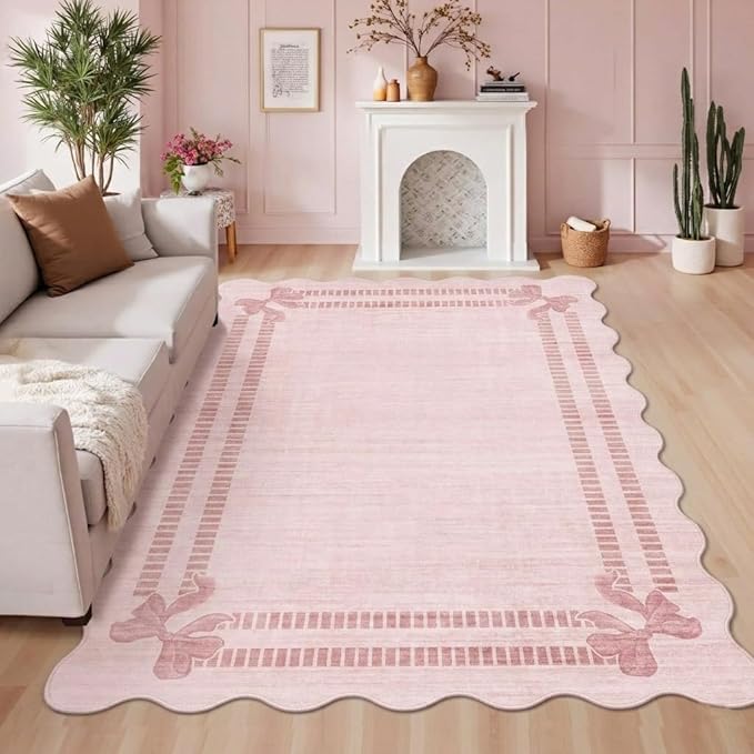 Latte&Fog 5x7 Pink Rug for Girls Bedroom, Washable Scalloped Bow Area Rugs for by LatteFog