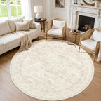 Round Area Rug for Living Room: 6ft Vintage Boho Neutral Washable Circle Rug by Luxturiy