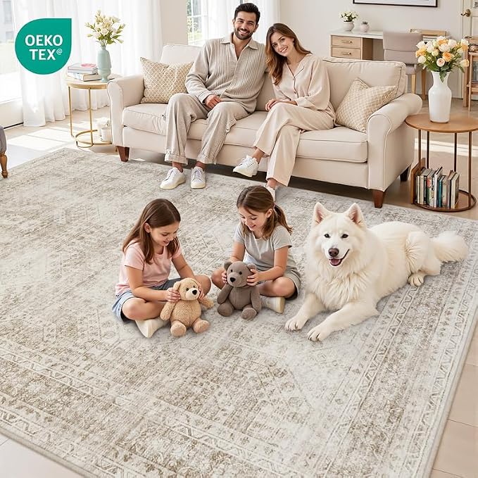 10x12 Area Rug for Living Room: Vintage Boho Neutral Washable Rug Indoor Soft - Image 7