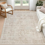 6x9 Area Rugs for Living Room: Vintage Boho Neutral Washable Rug Indoor Soft by Luxturiy