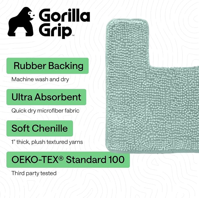 GORILLA GRIP Plush Absorbent Shaggy Chenille Bath Rug Mat - Image 3