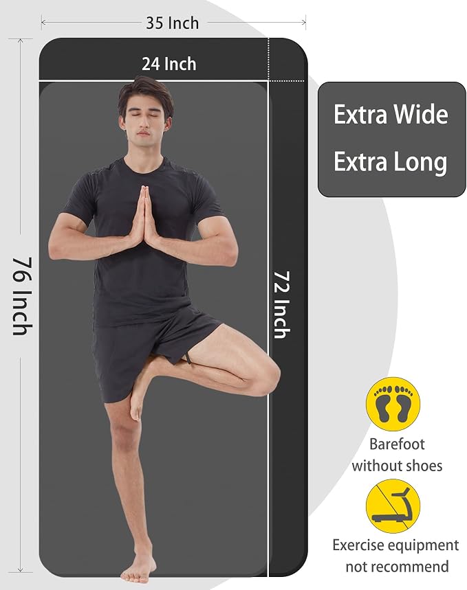Yoga Mat for Men Women Extra Wide Exercise Mat 76"x35" 15mm Thick Large Workout - Image 2