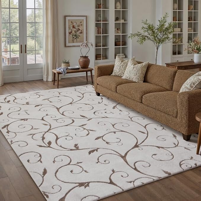PureCozy Washable Neutral Area Rug 8x10 Beige Soft Shag Rugs - Image 3