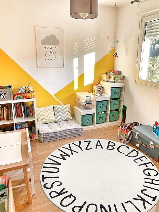 Topotdor Round Kids Play Rug Alphabet Nursery Area Rug Extra Large Soft - Image 8