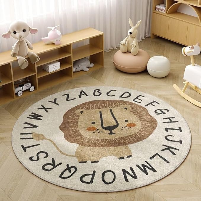 Poowe Cute Lion ABC Kids Play Mat Baby Nursery Rug Round Educational Alphabet by Poowe