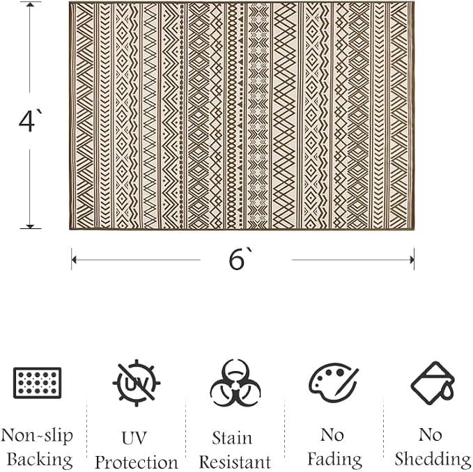 Outdoor Rug Carpet 4x6 ft, Flatweave Textured Outdoor Patio Rug Non Slip Indoor - Image 2