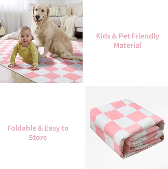 Terrug Pink and White Checkered Rug - Image 8