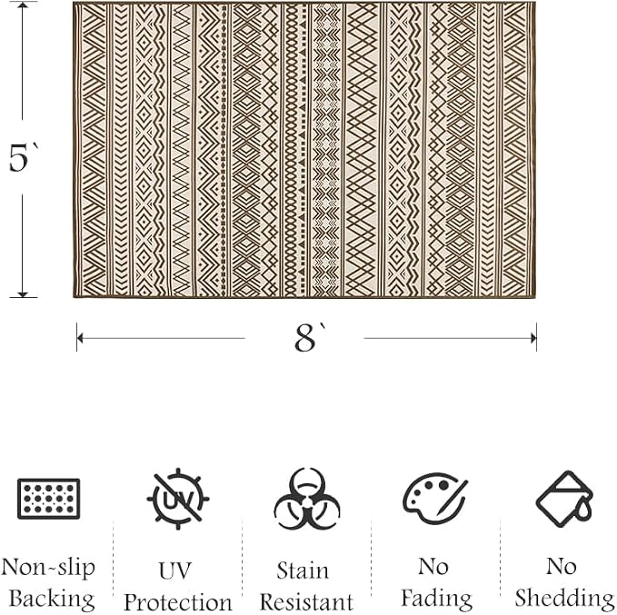 Outdoor Rug Carpet 5x8 ft, Flatweave Textured Outdoor Patio Rug Non Slip Indoor - Image 2