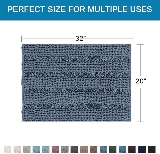 H.VERSAILTEX Bath Mats for Bathroom Non Slip Thick Chenille Striped Bath Rug - Image 2