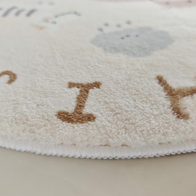 Poowe ABC Animals Kids Play Mat Baby Nursery Rug Round Educational Alphabet - Image 7