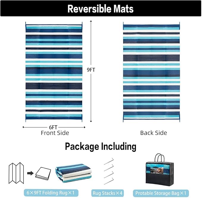 HUGEAR Outdoor Waterproof Rug 6'x9' Plastic Straw Rugs Washable Reversible - Image 2