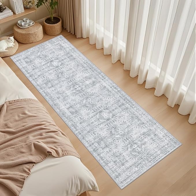 2'6''x8' Hallway Washable Runner Rug: Vintage Boho Neutral Kitchen Rug Soft - Image 3