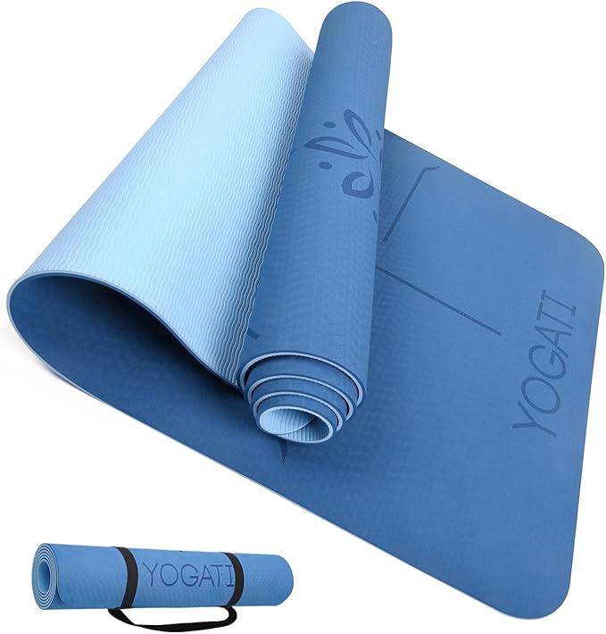 YOGATI® Yoga Mat with Strap with Alignment Lines. Home Workout Mat by YOGATI