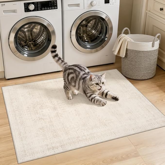Machine Washable Area Rugs 2x3: Vintage Boho Neutral Washable Rug Indoor Soft - Image 2