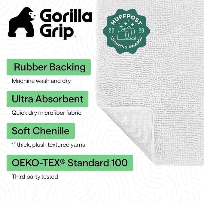 GORILLA GRIP Bath Rug Mat, Thick Soft Absorbent Chenille, Quick Dry Microfiber - Image 2