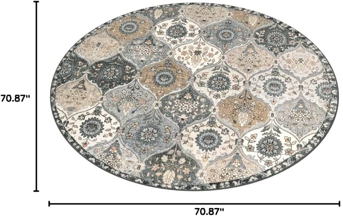 Lahome Moroccan Washable Round Area Rug, Soft Vintage Round Rugs 6ft - Image 2