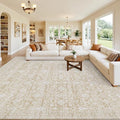10x14 Area Rug for Living Room: Vintage Boho Neutral Washable Rug Indoor Soft by Luxturiy