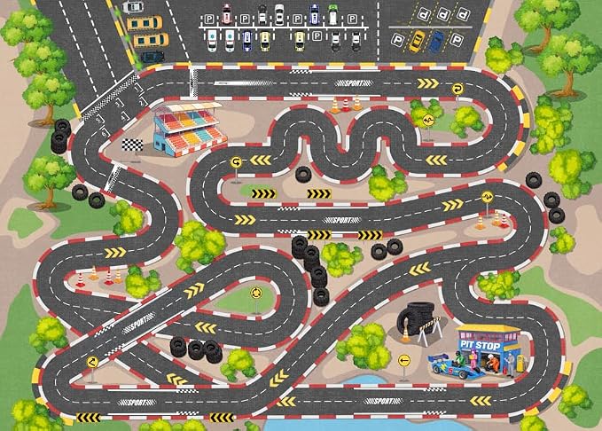 Kids Car Rug Play Mat, 5x7 ft Race Track Road Rug - Image 7