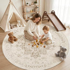 Round Area Rug for Living Room: 6ft Vintage Boho Neutral Washable Circle Rug - Image 3