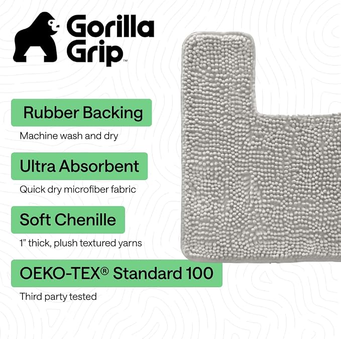 GORILLA GRIP Plush Absorbent Shaggy Chenille Bath Rug Mat - Image 3
