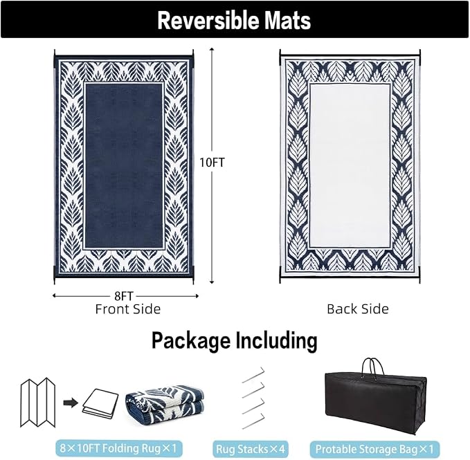HUGEAR Outdoor Plastic Straw Rug, Waterproof Mat, Washable Large Floor Mat and - Image 2