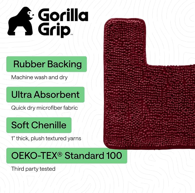 GORILLA GRIP Plush Absorbent Shaggy Chenille Bath Rug Mat - Image 3