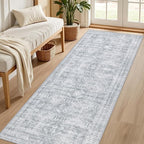 2'6''x8' Hallway Washable Runner Rug: Vintage Boho Neutral Kitchen Rug Soft - Image 2