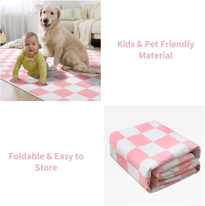 Terrug Pink and White Checkered Rug - Image 8