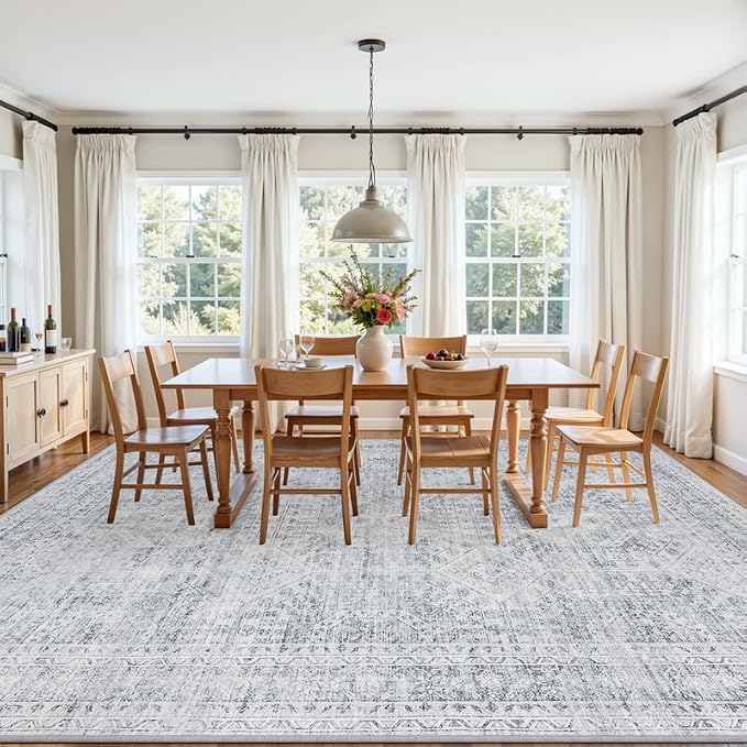 8x10 Area Rugs for Living Room: Vintage Boho Neutral Washable Rug Indoor Soft - Image 3