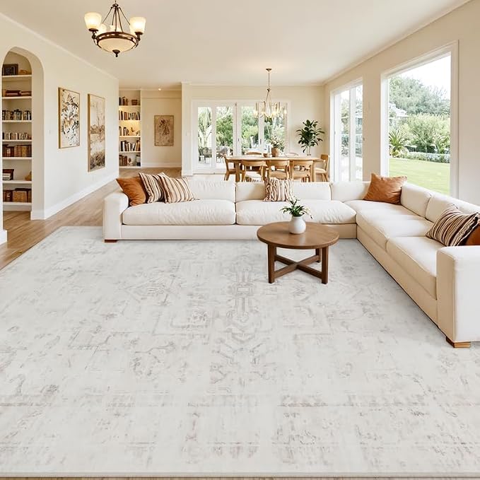 10x12 Area Rug for Living Room: Vintage Boho Neutral Washable Rug Indoor Soft by Luxturiy