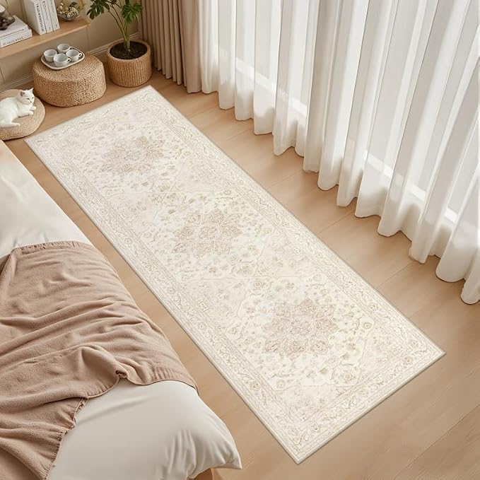 2'6''x8' Hallway Washable Runner Rug: Vintage Boho Neutral Kitchen Rug Soft - Image 3