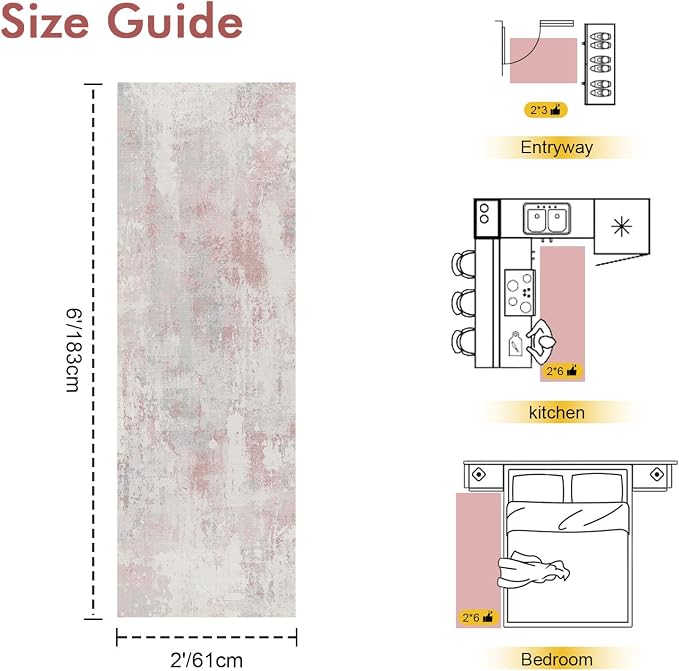 2x6 Ft Washable Runner Rug, Non-Slip Low Pile Hallway Kitchen Area Rug - Image 2