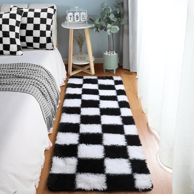 KICMOR Fluffy Soft Runner Rug for Bedroom Living Room, 2x6 Black and White by KICMOR