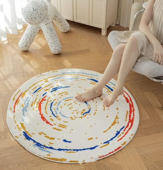 Poowe Round Boho Area Rug Nonslip Floor Carpet - Image 3