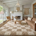 PureCozy Beige 6x9 Area Rugs for Living Room Soft Shag Checkered Large Rug by PureCozy
