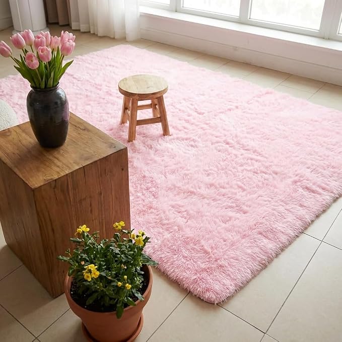 Mugorn Pink Fluffy Soft Rugs for Girls Bedroom, 5x7 Ft Large Shaggy Area Rugs - Image 7