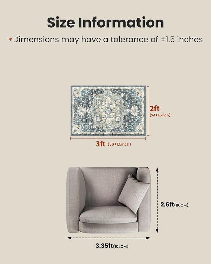 AMADA HOMEFURNISHING 2x3 Washable Area Rug, Low-Profile Entryway Rug - Image 2