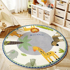 Poowe Cute Animals Kids Room Rug, 31.5" Round Washable Area Rugs Nursery Carpet by Poowe