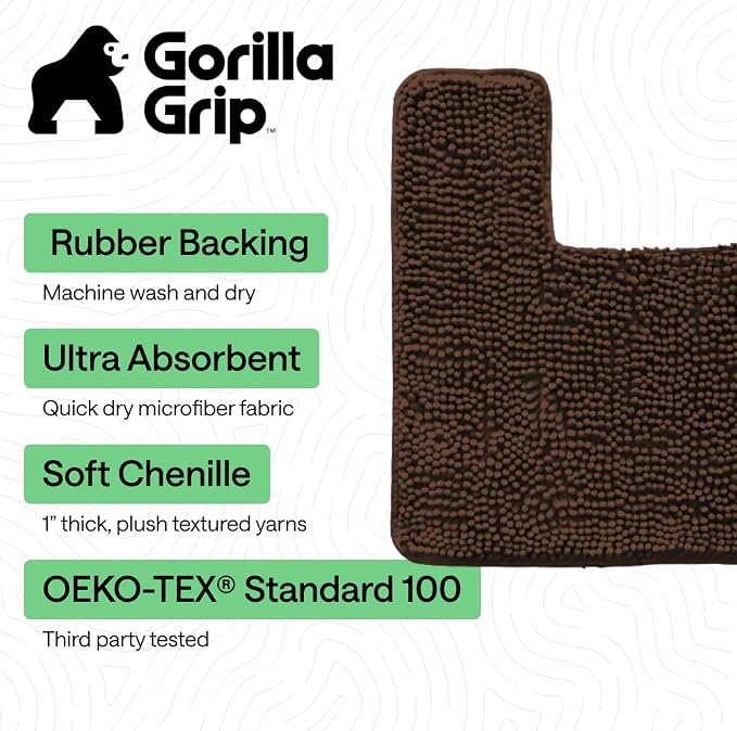 GORILLA GRIP Plush Absorbent Shaggy Chenille Bath Rug Mat - Image 3