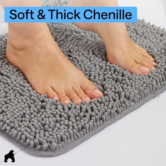GORILLA GRIP Bath Rug Mat 60x17, Thick Soft Absorbent Chenille, Quick Dry - Image 4